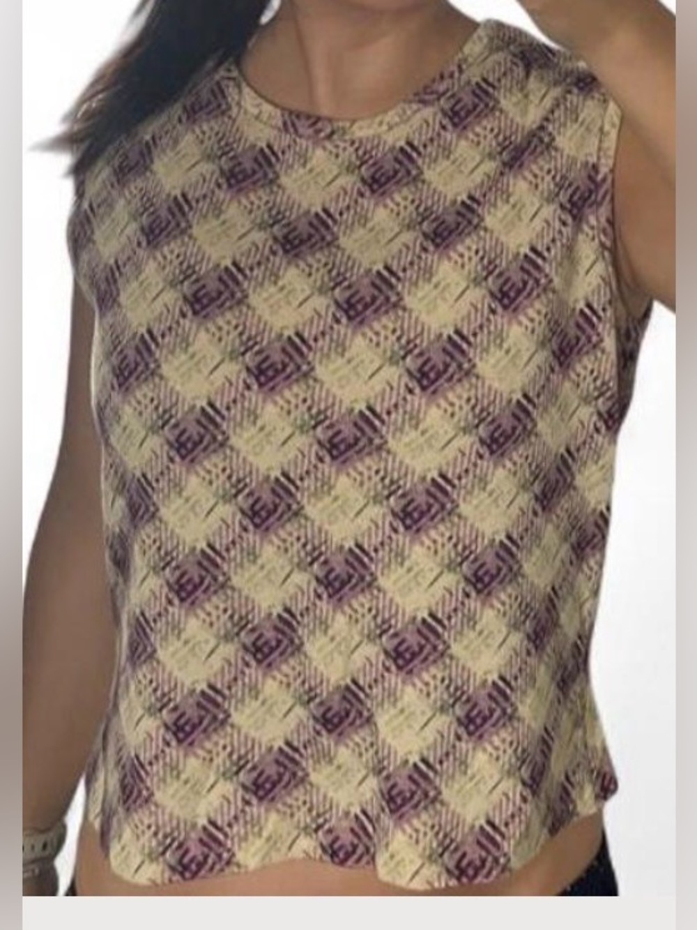 St. John Sport by Marie Gray Cream and Purple Sleeveless knit Tank Top Sz med